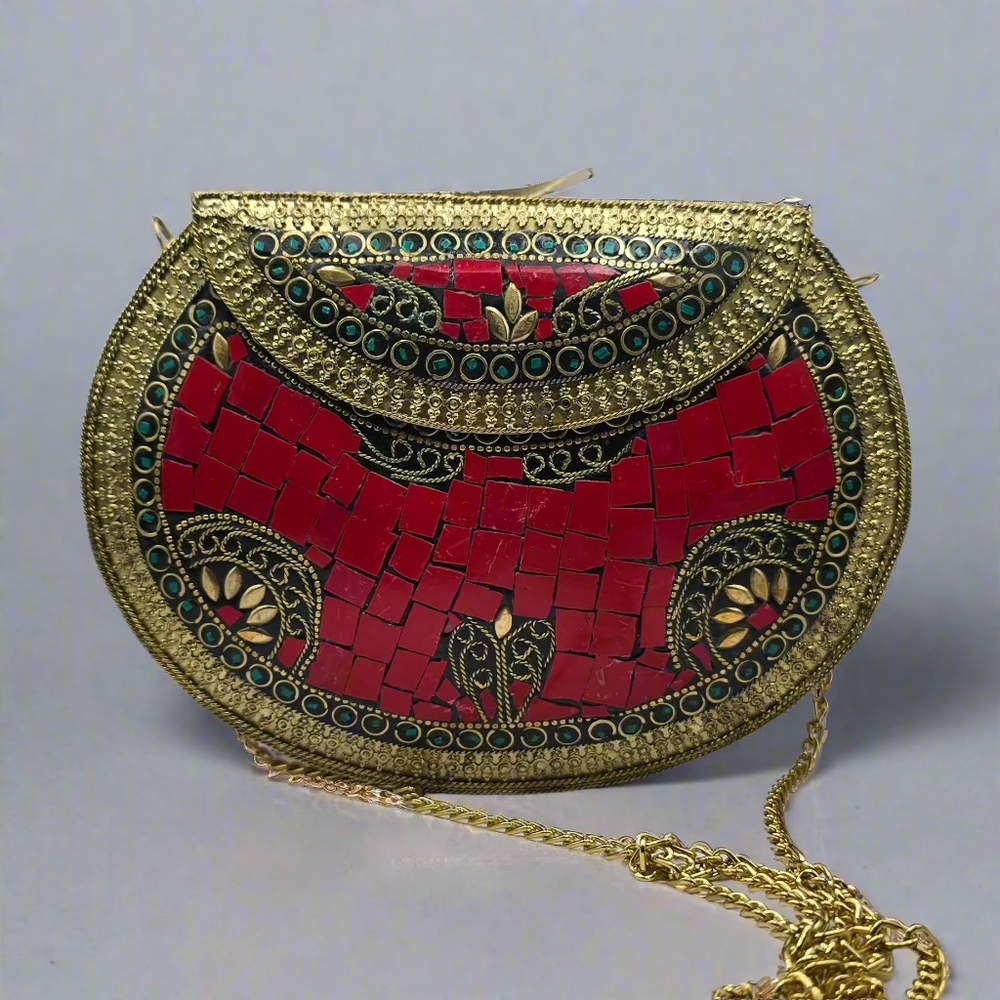 Elegant Red and Gold Mosaic Clutch